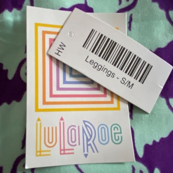 0713 LulaRoe Kids Leggings S/M Ghosts Print Purple and Blue New - Picture 3 of 5